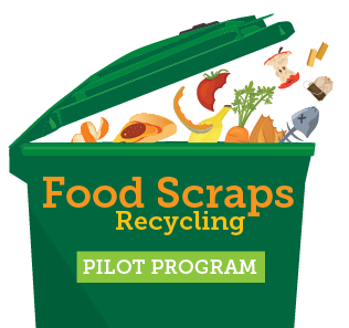 food scraps being placed in a green recycling bin