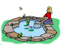 Graphic of a woman adding an aerator to a pond.