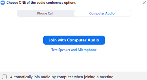 Join meeting with computer audio/video