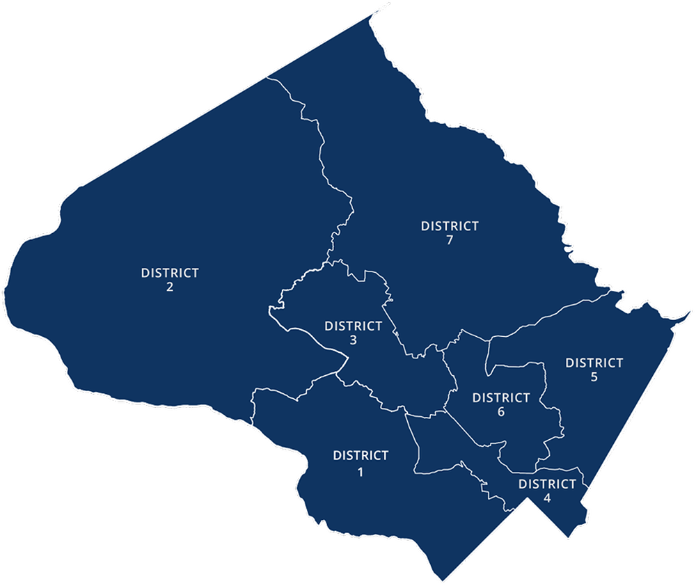 Montgomery County map with numbered districts