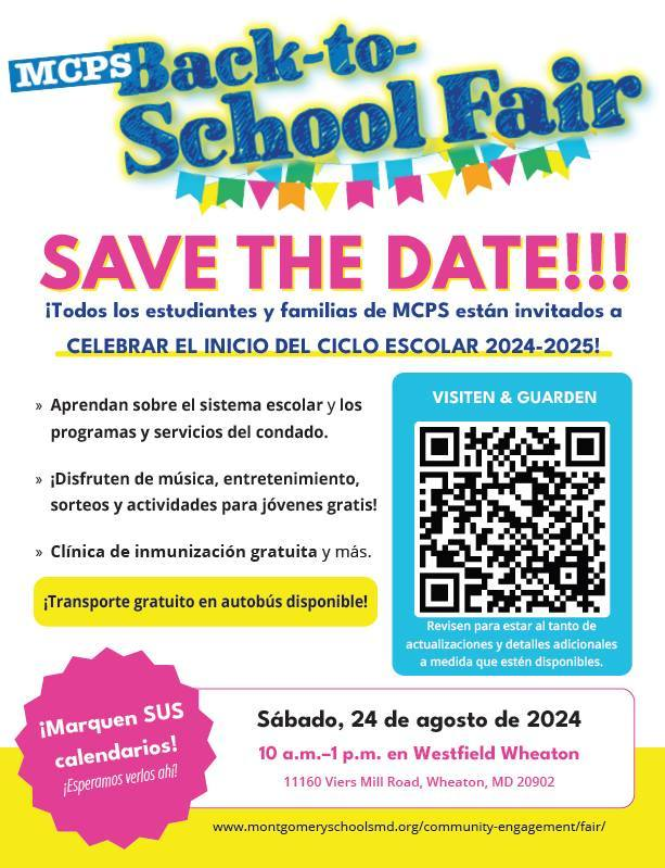 SCHOOL-Guarda la fecha para la feria de las escuelas públicas del Condado de Montgomery MCPS (por sus siglas en inglés).