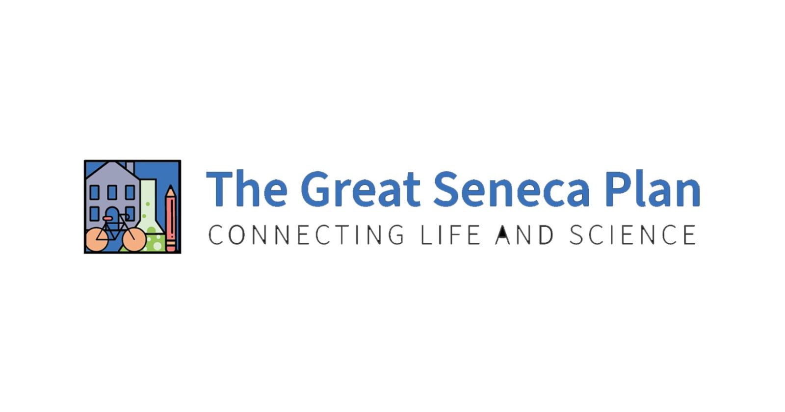 El gráfico dice “el Plan Great Seneca:Conectando la Vida y la Ciencia” en inglés“The Great Seneca Plan: Connecting Life and Science”.