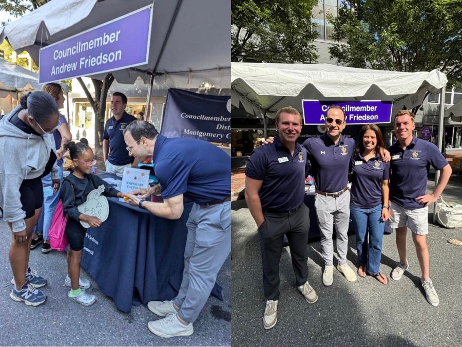 Photos côte à côte du président du conseil Friedson interagissant avec la communauté et les membres de l'équipe lors de Taste of Bethesda.