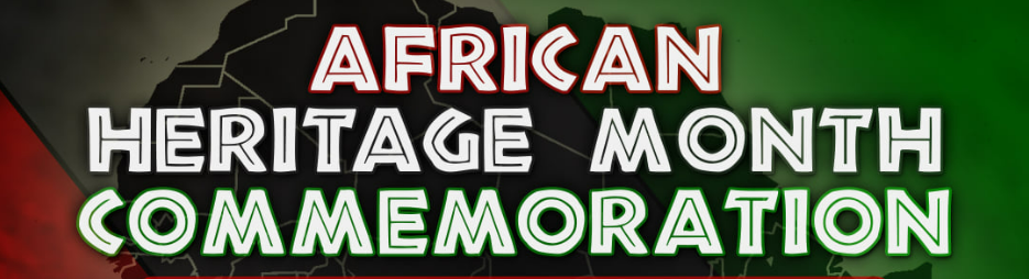 Gráfico de la conmemoración del mes de la herencia africana con el mapa de África en rojo y verde.