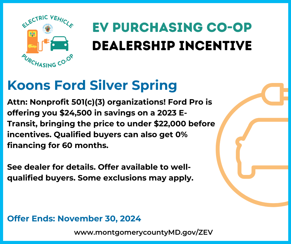 EV Purchasing Co-op Dealership Incentive. Koons Silver Spring Ford.