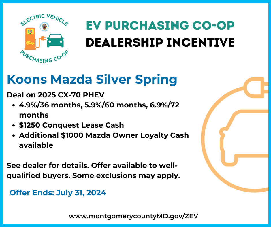 EV Purchasing Co-op Dealership Incentive. Koons Mazda Silver Spring.