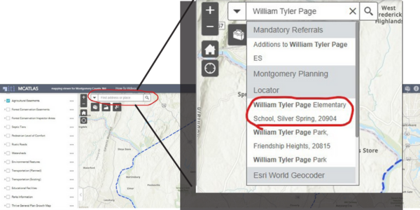 select schoolyard location on MCAtlas map viewer