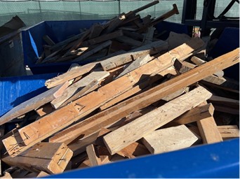 Photo of wood materials separated from other materials through the pilot program to sort C&D materials delivered to the Montgomery County Shady Grove Processing Facility and Transfer Station.