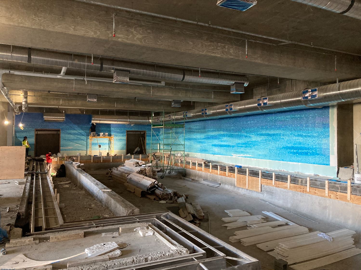 View of recreation pool under construction.