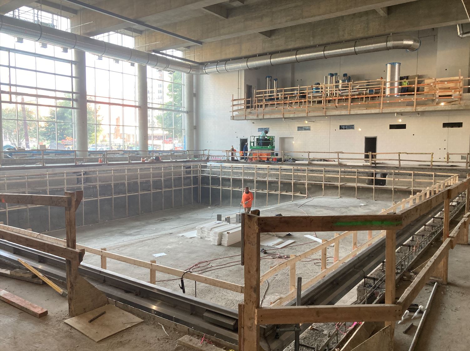 View of competition pool under construction.