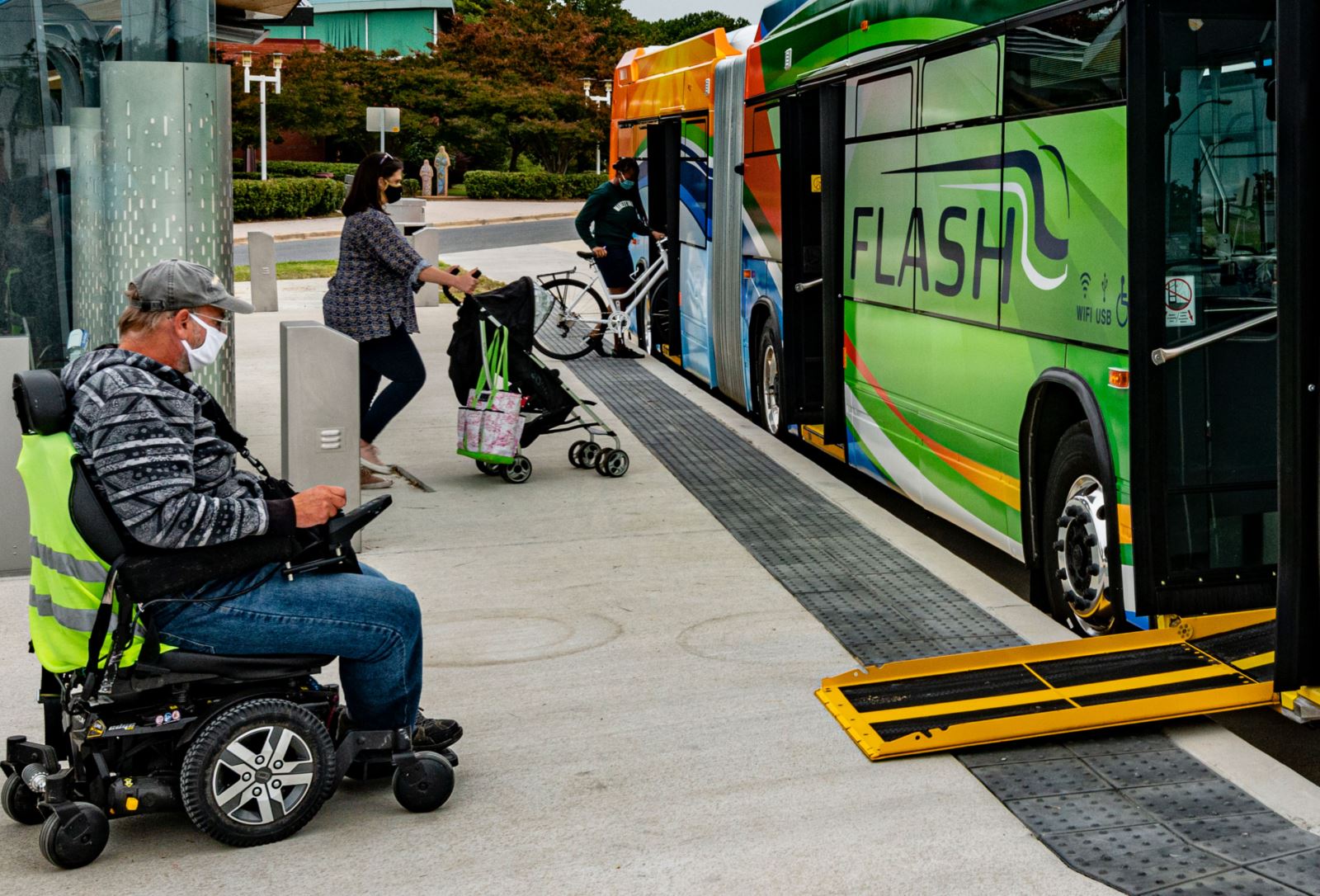 Stroller, bike, scooter boarding the Flash bus