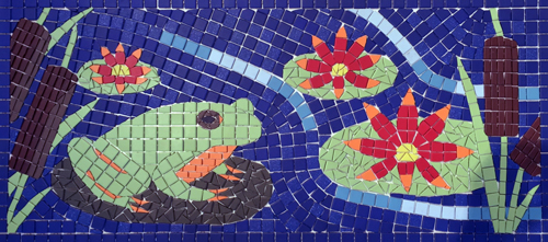 Mosaic of frog on lily pad/