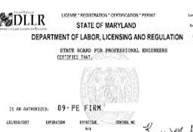 Maryland Board of Electrical Licenses Certificate