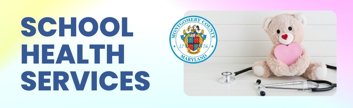 School Health Services banner - with county seal, and image of a bear and a stethescope