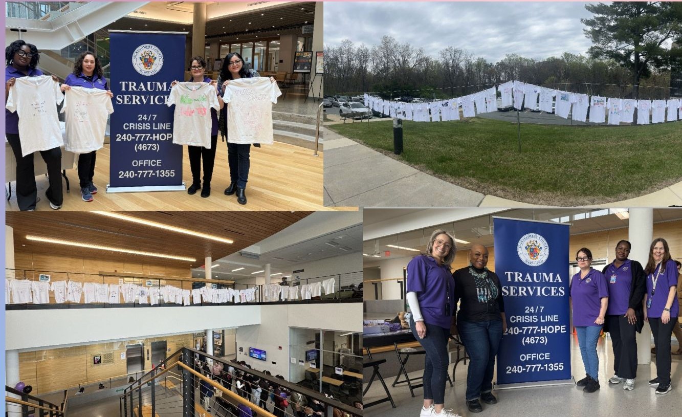 A collage of photos from participation in the Sexual Assault Awareness Month Clothesline Project