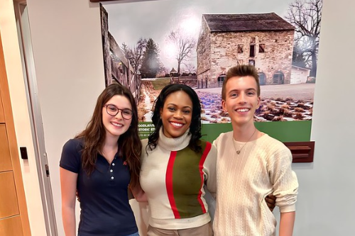 Councilmember Sayles with Sofia Antonioli and Nico D’Orazio at the Montgomery County Council Youth Town Hall