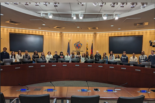 Giving students a tour of the Council at the first meeting