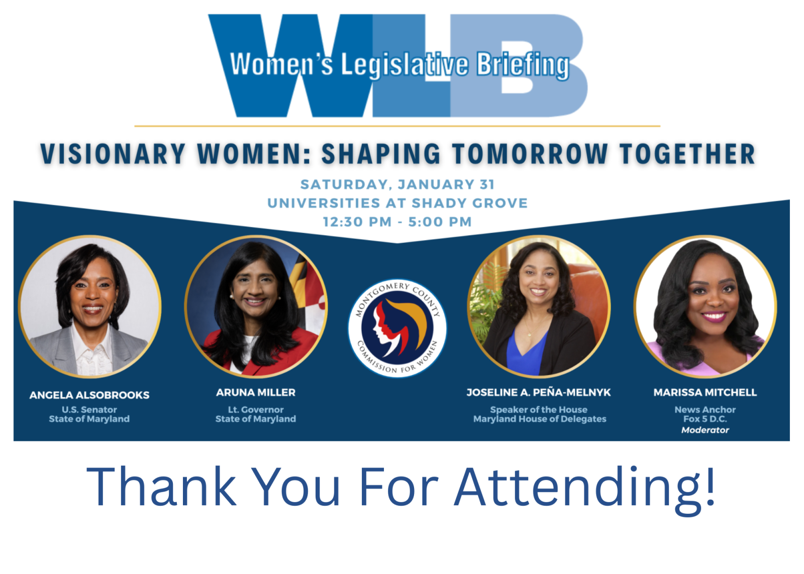 Women's Legislative Briefing  January 31, 2026 - Visionary women: Shaping Tomorrow Together -  Angela Alsobrooks;  Aruna Miller; Joseline A. Pena-Melnyk; Marissa Mitchell