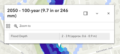 Pop-up of flood depth selected for 2050 - 100-year (9.7 in or 246 mm)