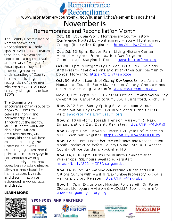 Remembrance and Reconciliation Month events Flyer