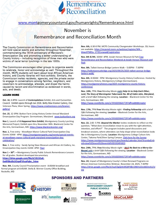Remembrance and Reconciliation Month events Flyer