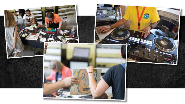 collage of art and turntables