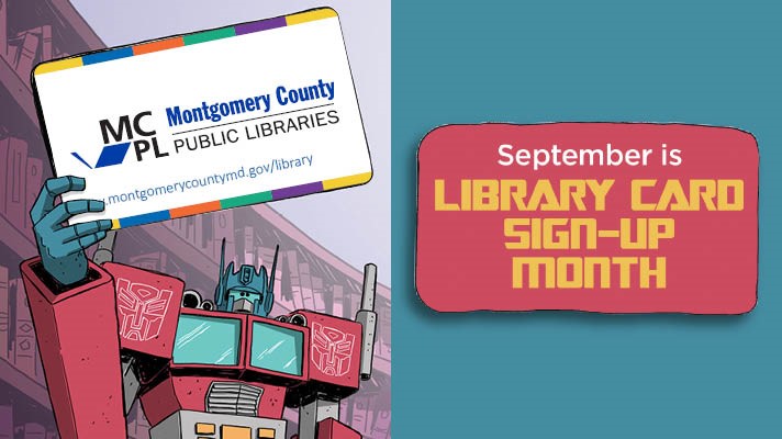 transformer holding up an MCPL library card