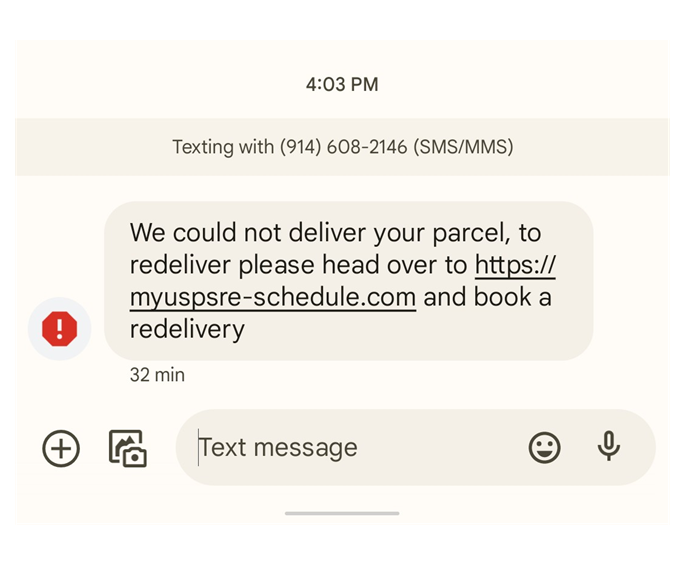 delivery scam via an SMS message 