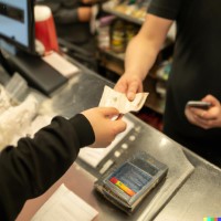 person giving a check to a store cashier