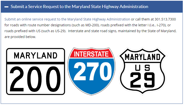 Submit a service request to the Maryland State Highway Admin.